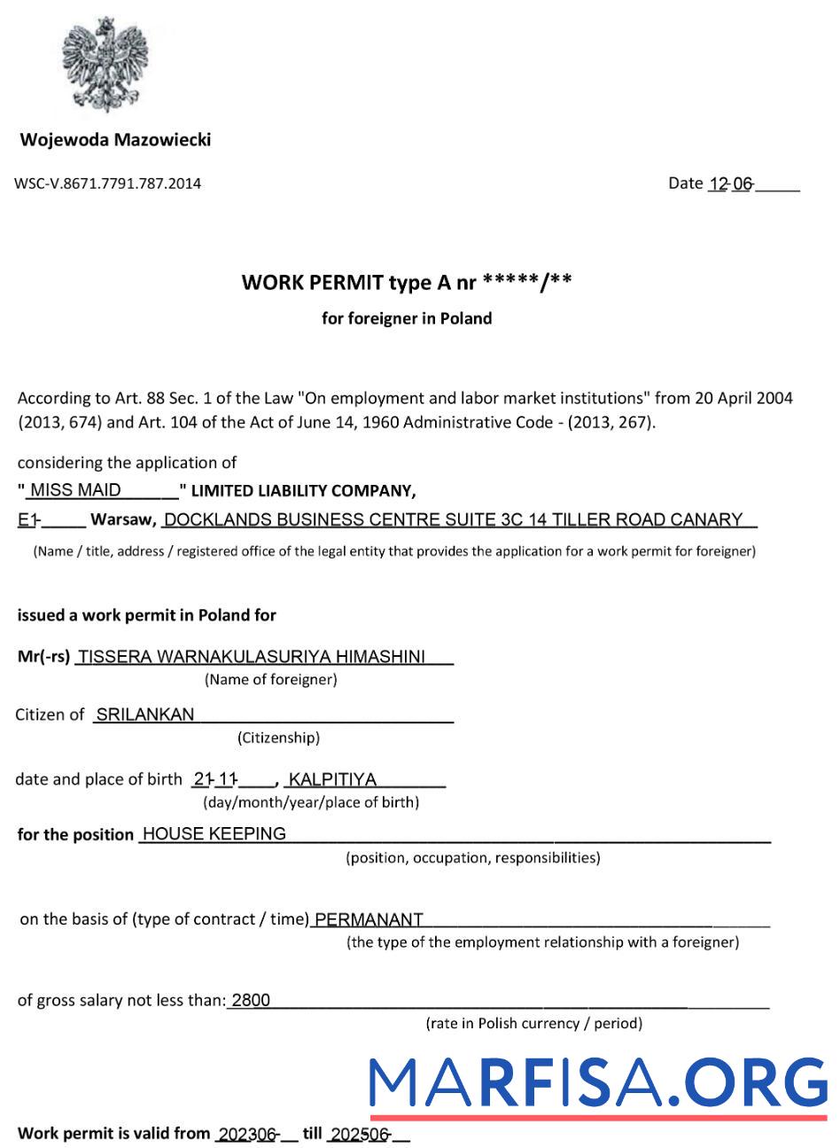 Downloadable Poland work permit template